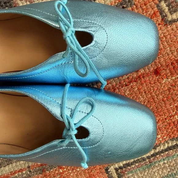 Maguire Metallic Blue Leather Ballet Flats - Picture 2 of 8